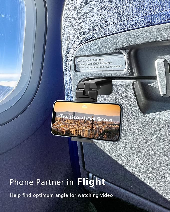 MiiKARE Airplane Phone Holder, Universal 360° Rotation Handsfree Mount for Tray Table, Desk & Travel