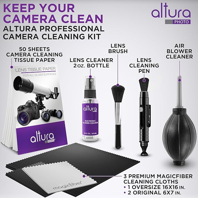 Altura Photo Camera Cleaning Kit - Camera Accessories Electronics Bundle - Lens Cleaner Spray, Brush, Pen, Cloths, Wipes, Air Blower - DSLR Photography Accessories Lens Cleaning Kit Photographer Gifts