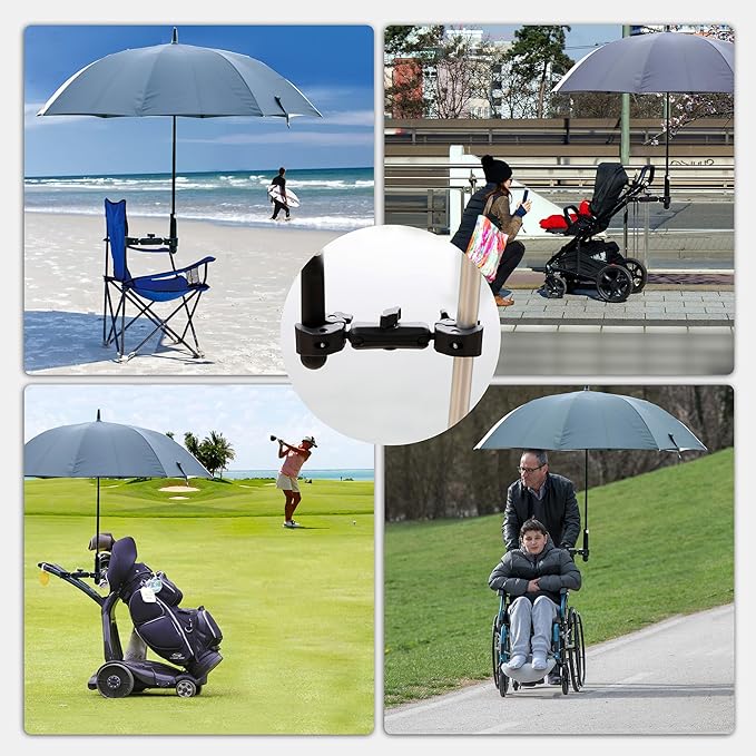 Double Super Clamp Camera Mount with Magic Arm for Chair/Photography Reflector/Light/Pole, Umbrella Clamp with 360° Rotation Double Ball Head Adapter for Golf Push Carts/Strollers/Wagons