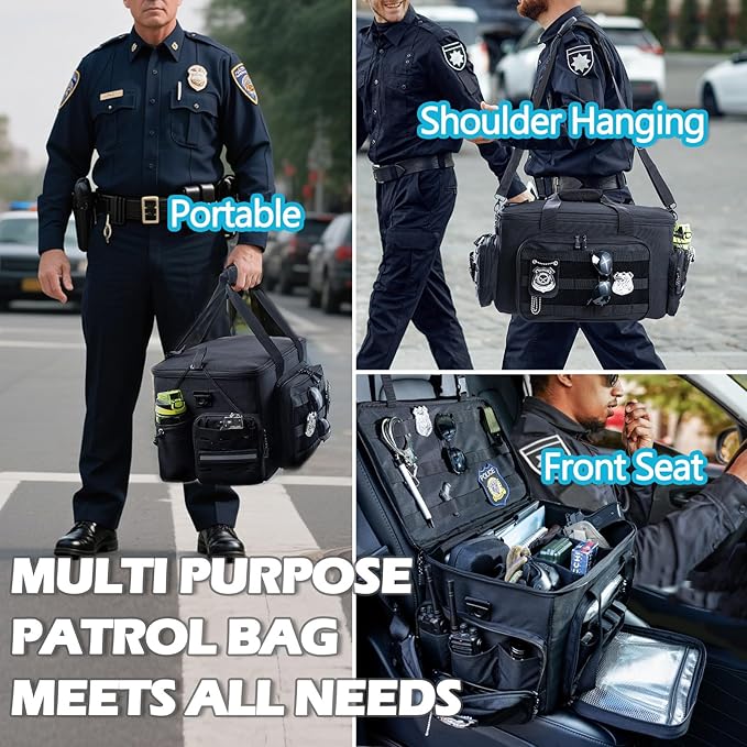 Patrol Bag Law Enforcement - Police Duty Bag - Water Resistant Car Front Seat Organizer with 15.6" Laptop Storage and Molle System for Police Gear, EMTs, Cameras, Pet Detective Gear