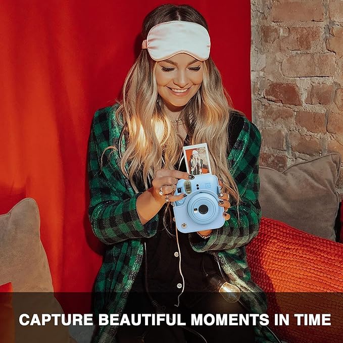 CAIYOULE Camera Case for Fujifilm Instax Mini 12 Instant Film Camera, Leather Protective Camera Crossbody Bag for Fuji Mini 12 with Photo Album, Adjustable Shoulder Strap, Pastel Blue-No Camera