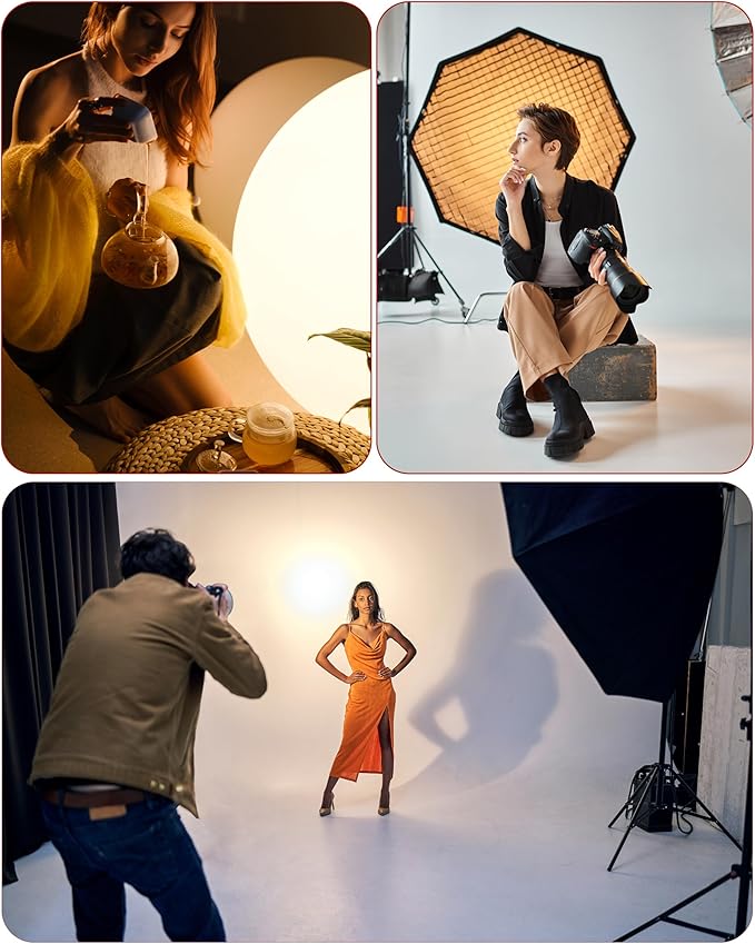 REFLEX CAMERA Professional 80W Handheld LED Photography Light – Portable Studio Video Light, Continuous Lighting for Photography, Handheld LED Spotlight. 3200-5600K 18000lux/1m CRI97 12 Effects + RGB