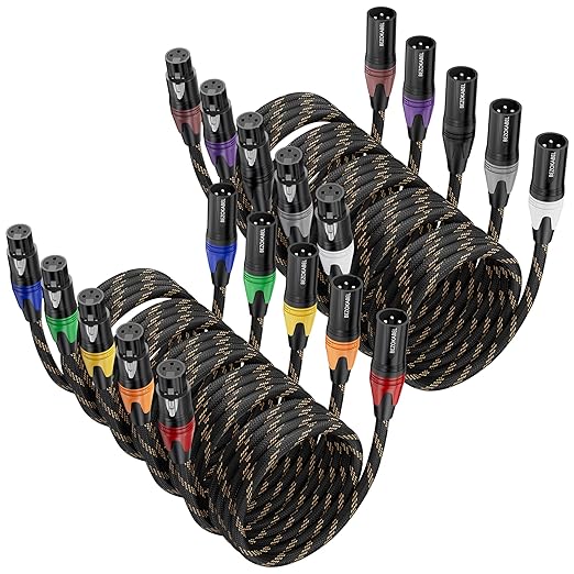 BEZOKABLE 6ft XLR Microphone Cable - 10 Pack, Nylon Braided, Compatible with Microphones, Mixers, Speakers