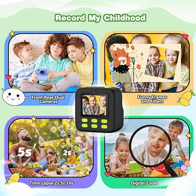 masterbee Kids Instant Print Camera, Birthday Gifts for Boys and Girls, Kids Digital Camera Toys, 1080P HD Video, 3 4 5 6 7 8 9 10 11 12 Year Old Boy Gifts/Girl Gifts (Black)