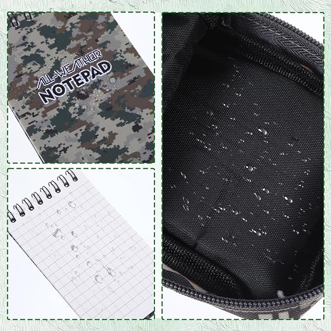 6 Pcs Waterproof Notebook Set, Write in The Rain Notebook, All Weather Notebook, Police Notepad, Field Notes Notebooks, 3 × 5" Pocket Notebook with Pen and Cover for Outdoor Activities Recording (Camouflage green)