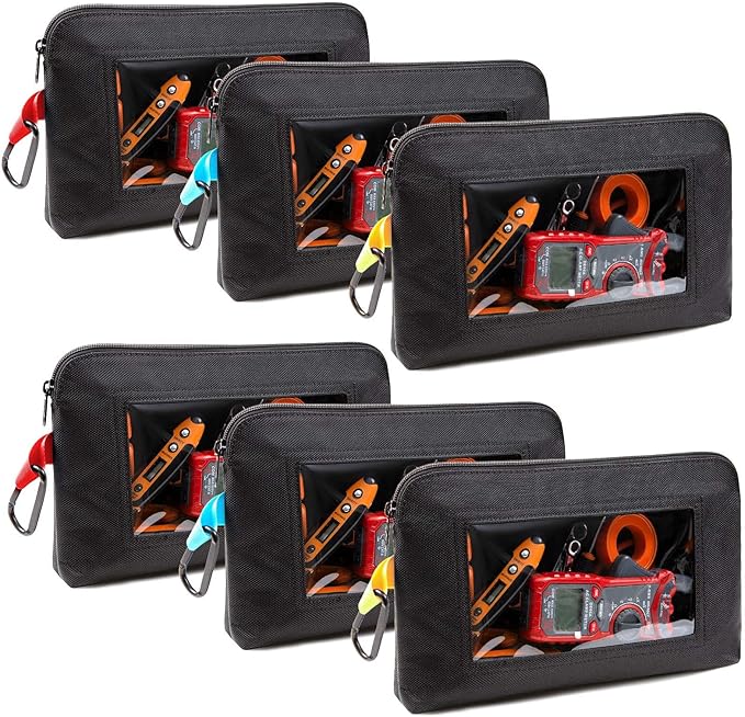 Clear Tool Pouch, Heavy Duty Small Tool Bag with Zipper, Canvas Tool Pouch Organizer Bags for Men for Workshop, Contractors, Electricians & DIY Enthusiasts, Pencil Case, 6 Pack