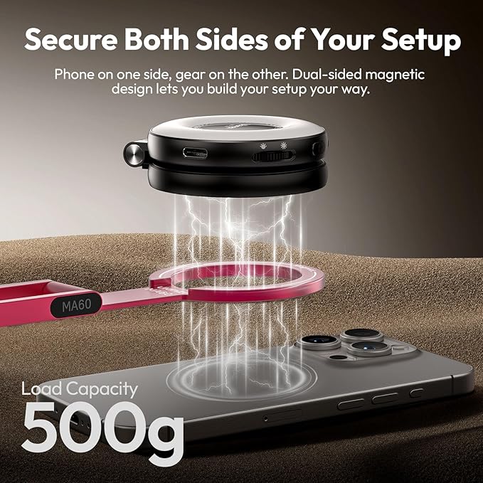 ULANZI MA60 Magnetic Phone Tripod Stand for iPhone - Aluminium Smartphone Mini Tripod Pocket Cell Phone Stand Strong Magnet Quick Mount Compatible with iPhone 16 15 14 13 14 Series, Red