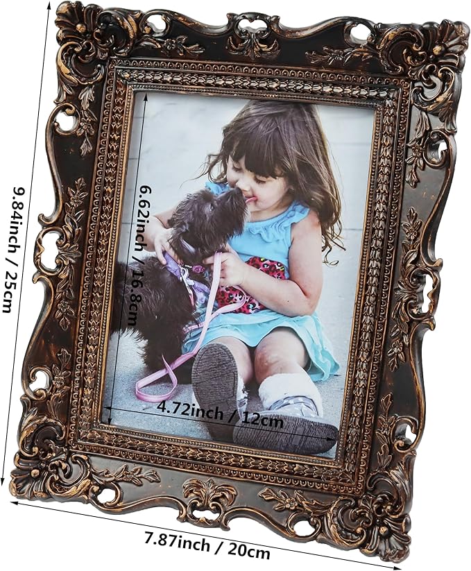 Hymmah 5 * 7inch Wallet Picture Frame Vintage Photo Frame Ornate Textured Hand-Crafted Resin Frame with Easel&Hook for Tabletop&Wall Display,Photo Gallery,Art