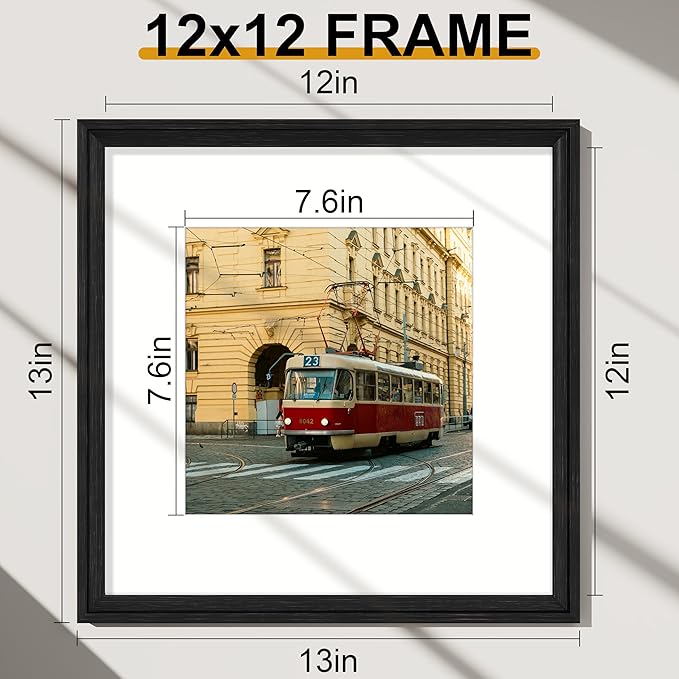 Vittanly 12x12 Picture Frames Set of 2, Ornate Vintage Photo Frame for Wall or Tabletop, Display 8x8 Pictures with Mat or 12x12 without Mat, Vintage Black