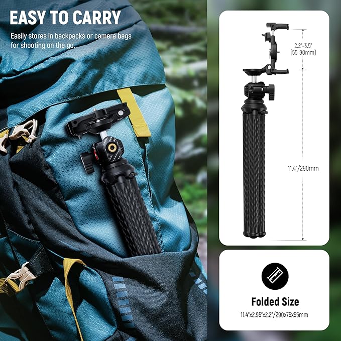 NEEWER Camera Tripod with Remote, Mini Flexible Vlog Phone Tripod Stand with Action Camera Mount Adapter, Hidden Phone Holder & Cold Shoe Compatible with iPhone Hero13 12 11 10 9, Max Load 4.4lb, TP34