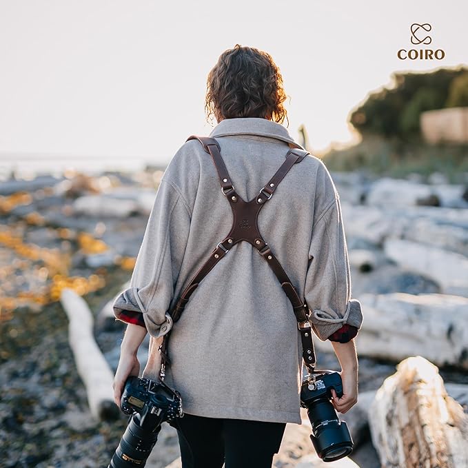 C Coiro Camera Harness for 2 Cameras Dual Shoulder Leather Camera Strap for DSLR/SLR, Camera Straps for Photographers