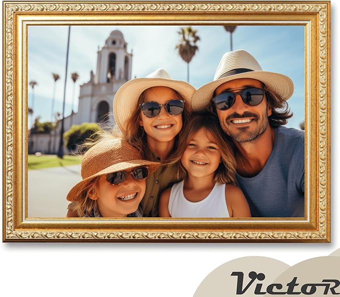 VictoR Picture Frame Chagall 8x12 Gold - Vintage Picture Frames with Shutterproof Acrylic Glass - 8 x 12 Photo Frame - Gold Picture Frames - Antique - only for hanging