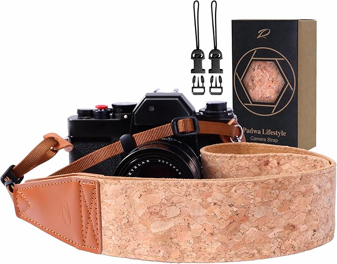 Padwa Lifestyle Cork Camera Strap -2" Top Layer Cowhide Head Camera Straps for Photographers,Natural Log Crackle Art Impressionist Style,Soft Chamois Velvet Padded Strap Quick Release fits All Cameras