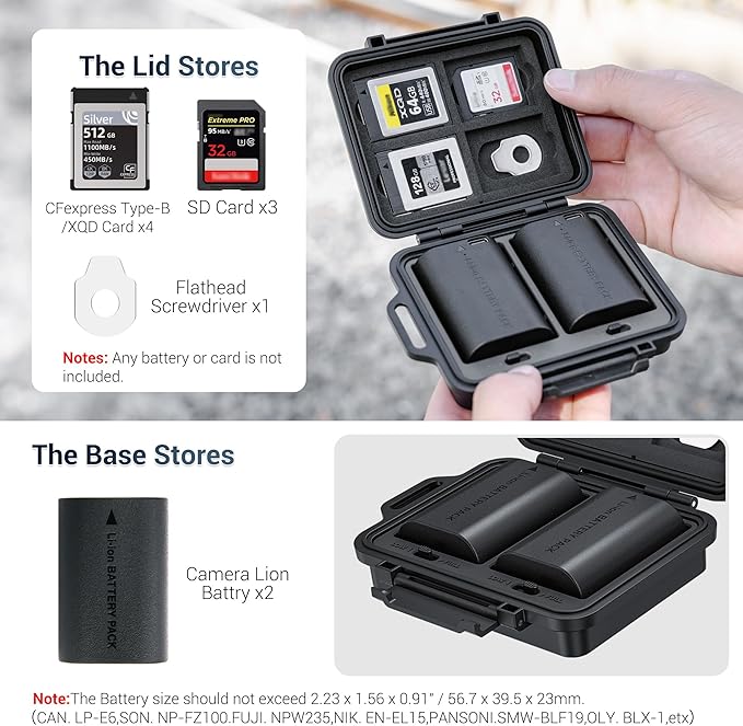 JJC Portable Camera Battery Memory Card Storage Case for 3 SD Card,4 CFexpress Type-B/XQD Cards,2 Camera Batteries,Compact Cameras Battery Holder Box for Nikon EN-EL15 EN-EL14