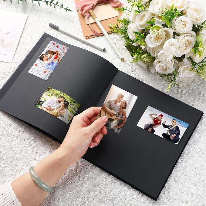 Colarr Hardcover Couples Scrapbook 144 Pages 8.7 x 8.7" Couples Photo Album Scrapbook Journal for 1 Year Wedding Memory Anniversary Photo Book Gift with 2 Markers