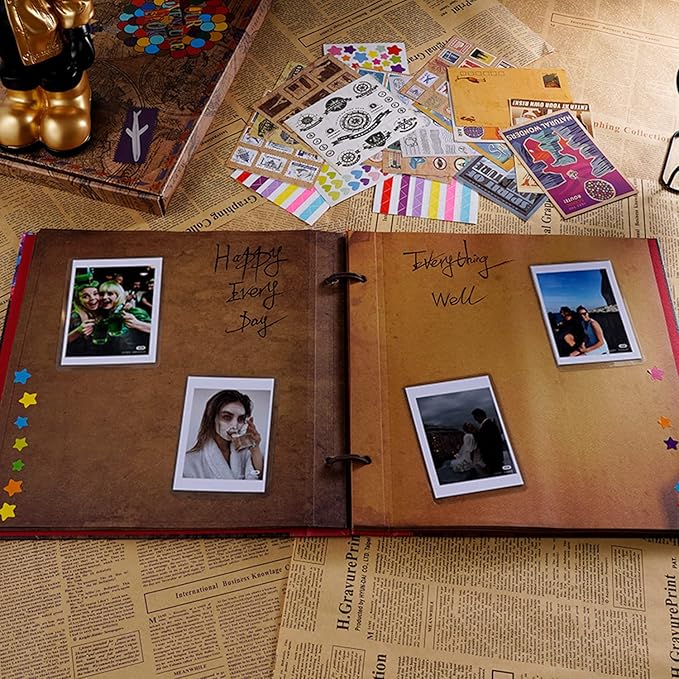 Big Size 12x12 Inch 60 Pages Scrapbook Photo Album,Our Adventure Book 3D Retro Embossed Letter Hard Cover Movie Up Travel Journal Memory Book For Couples,For Best Friend Gift