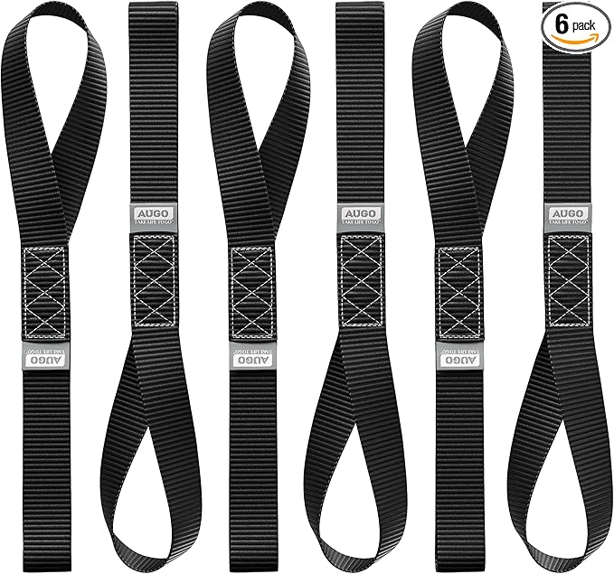 AUGO Heavy Duty Soft Loops –Pack of 6-1.5” x 17” Tie Down Anchor Straps for Use w/Ratchet Strap Hooks – 3000Lb Load Capacity & 10,000Lb Break Strength – Great for Motorcycle, Bike, Roof Rack, Etc.