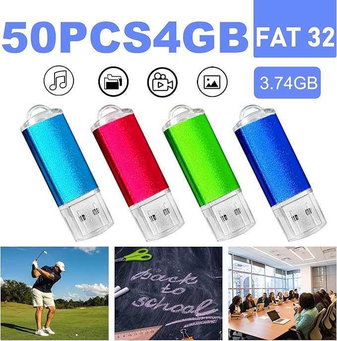 USB Drive Bulk 4GB Flash Drive Pack Thumb Drives 50 Pack Swivel Bulk USB 2.0 Memory Stick Jump Flash Drives 4GB, Colorful