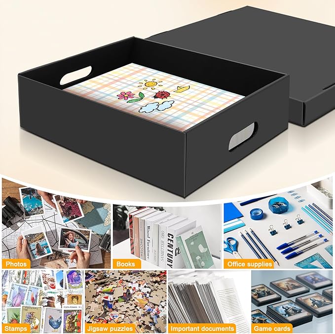 aopule 6PCS Photo Storage Box,14.8“ x 12.2“ x 3.9“ Photo Keepsake Storage Box Sturdy Picture Box Store and Protect Pictures,Documents Black