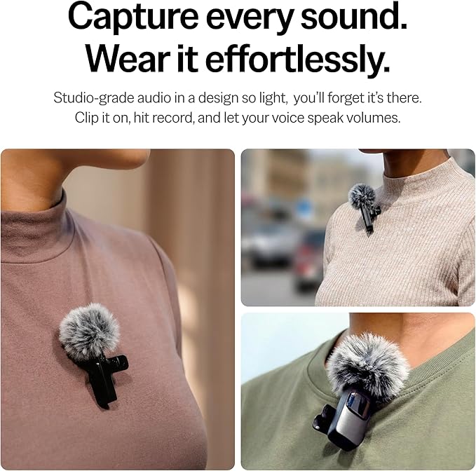 Mini Mic Pro Wireless Microphone for iPhone, iPad, Android, Lavalier Microphone for Video Recording - 2 Pack iPhone Mic Crystal Clear Recording with USB-C for Podcast, ASMR (iPhone 15+ / Android)