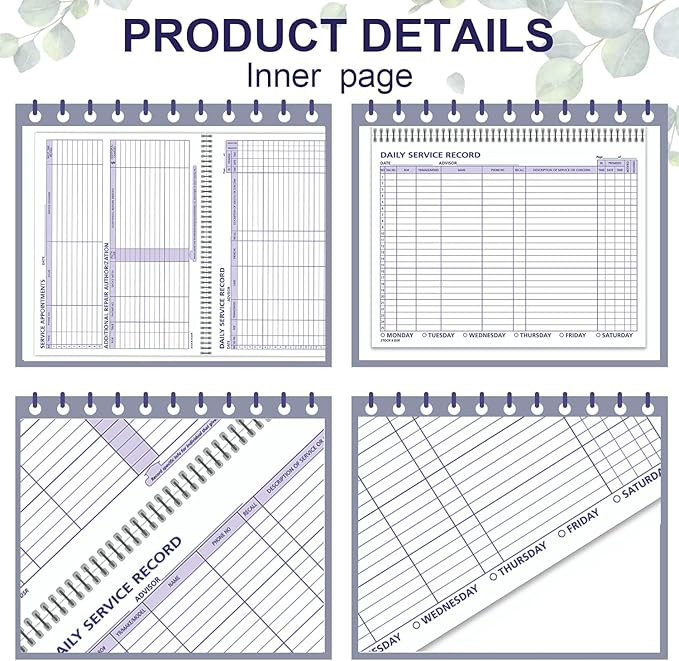 Daily Car Service Record Book – 8.5" x 11" Spiral Bound Auto Service Log – Blue Ink Durable 90# Paper – Automotive Service & Repair Tracking – Dealership Workshop Record - 100 Pages/Book (Book of 1)