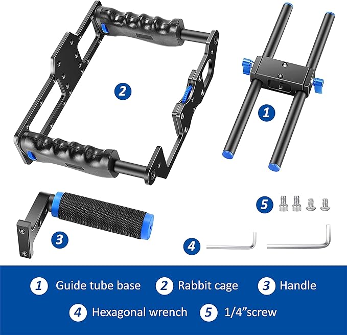 Camera Cage Aluminum Movie Filmmaking Video Rig with Top Handle/Dual Side Grips/and Std 15mm Rail Rods for Canon EOS R5C R5 R6 Sony A7 Series A6600 Nikon