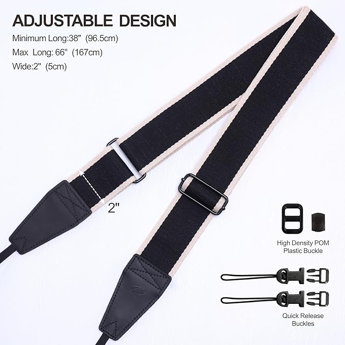 Padwa Lifestyle Adjustable Camera Strap - 2" Top Layer Cowhide Head Camera Straps for Photographers, Cotton Adjustable Neck Shoulder & Crossbody Strap Quick Release for All Cameras and Binoculars