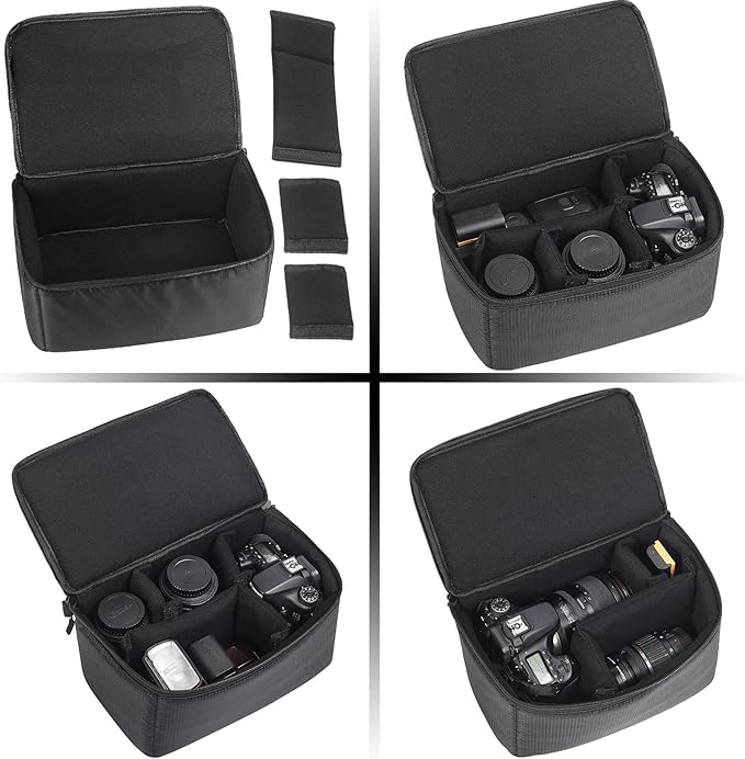 Waterproof Camera Case Bag Insert Partition PaddedAnti-shock Lens Pouch for SLR SLR Canon Nikon Sony Camera Lens and Accessories (Black)
