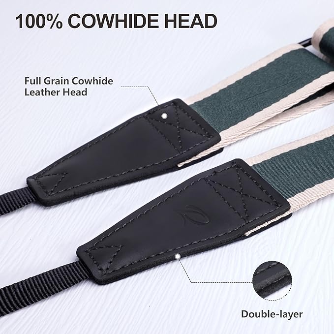 Padwa Lifestyle Adjustable Camera Strap - 1.5" Top Layer Cowhide Head Camera Straps for Photographers, Cotton Adjustable Neck Shoulder & Crossbody Strap Quick Release for All Cameras and Binoculars