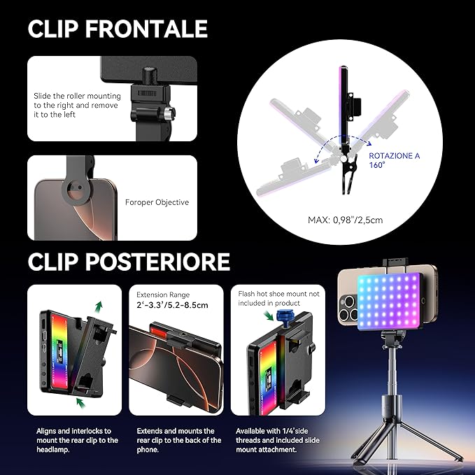 ENEGON RGB Selfie Light, 360° Full Color RGB Video Light with 24 Effects, 78 LED 2000mAh Rechargeable CRI 95+ and 2500K-9000K CCT, Portable Clip on Light for Phone/Tablet/Laptop/Streaming