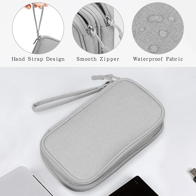 Skycase Electronic Organizer Travel Case - Waterproof Travel Cord Pouches for Organization, Cable Organizer, All-in-One Double Layers Storage Bag for Accessories, Charger, Cable, Grey-1