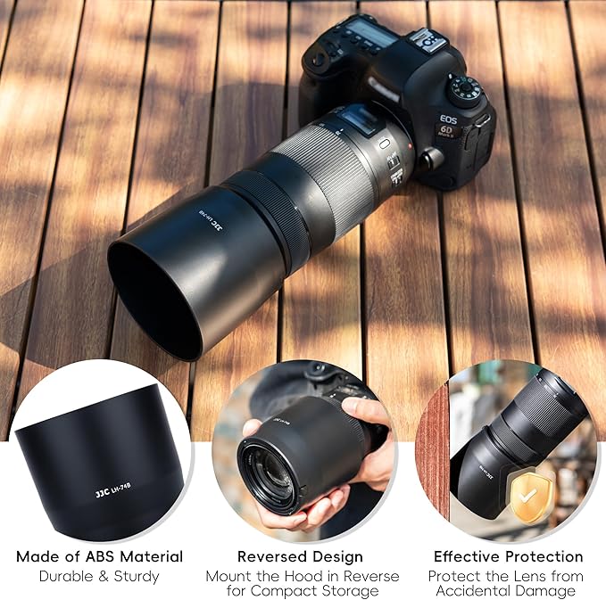 JJC Dedicated Lens Hood Shade Protector for Canon RF 100-400mm F5.6-8 is USM & EF 70-300mm f/4-5.6 is II USM Replaces Canon ET-74B Lens Hood Reversible/Bayonet/with Button to Lock or Release