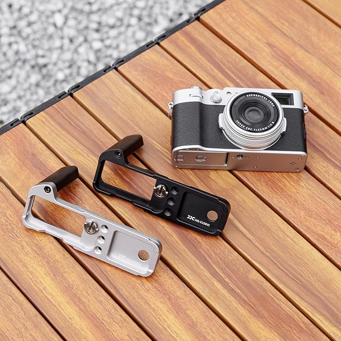 X100VI Metal Hand Grip, Secure Handle L Bracket for Fuji Fujifilm X100VI Camera,Anti-Slip Pads Design, Arca Swiss Quick Release Plate, Extra 1/4"-20 Tripod Hole & Hand Strap Hole, Silver Color