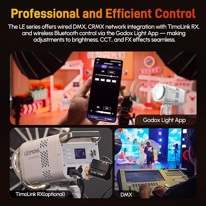 Godox Litemons LE300Bi LED Video Light,320W Bi-Color 2800K~6500K Portable Lighting Bowens Mount Continuous Lights,NFC Connection,Bluetooth App Control(Black)