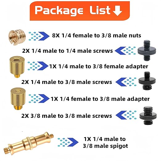 Homeet 17PCS Camera Screw Adapter Set 1/4 Inch and 3/8 Inch Thread Screws Tripod Converter Mount for DSLR/Monopod/Light/Microphone/Action Camera
