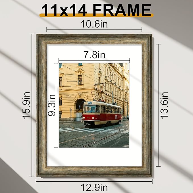 Vittanly 11x14 Picture Frames Set of 2, Ornate Vintage Photo Frame for Wall or Tabletop, Display 8x10 Pictures with Mat or 11x14 without Mat, Vintage Green