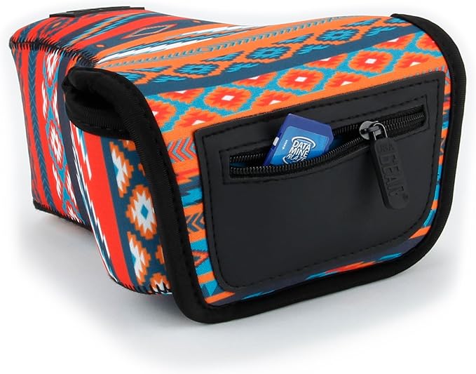 USA Gear Camera Sleeve (Medium) for Compact SLRs Compatible with Canon EOS R100 Nikon Z30 Sony ZV-E10, and more - Padded Neoprene DSLR Case with Zipper Accessory Pocket & Belt Loop (Southwest)