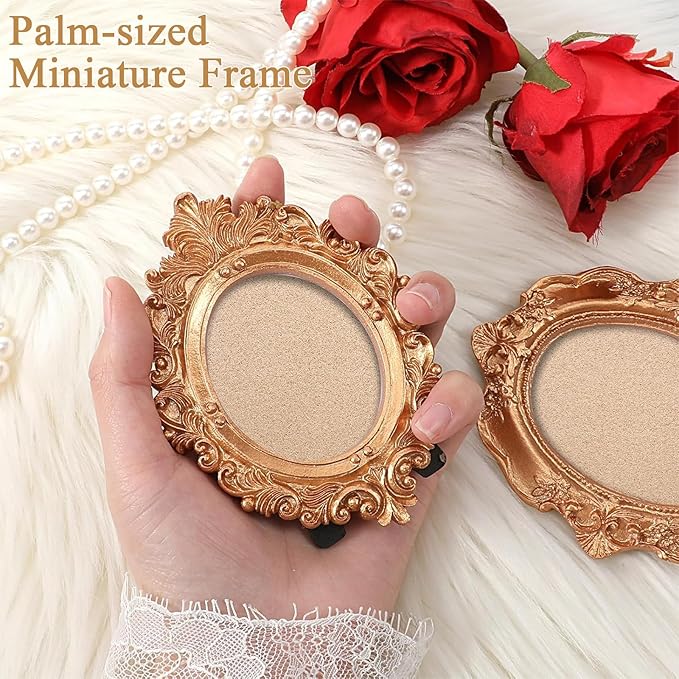 5-Piece Set Vintage Mini Photo Frames,Baroque Rose Gold European Palace Style , Retro Carving, Stand or Hang, Desktop Display, Wall Decor,Fits Gallery Walls / Wedding Photo Walls / Home Decor Retro Style Photo Frames