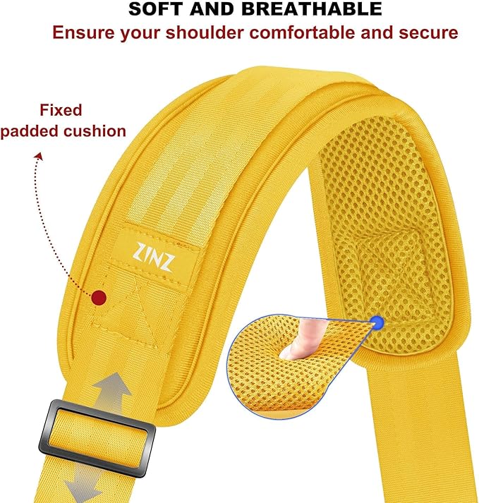 ZINZ 75" Shoulder Strap with Fixed Pad and Dual Balanced Buckles，Yellow