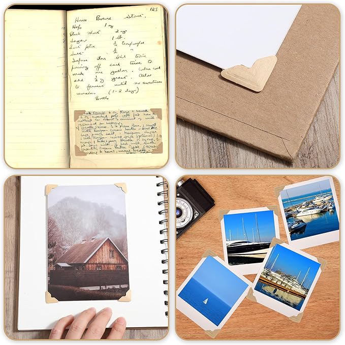 Classicseali 600PCS Photo Corner Stickers,Self-Adhesive Scrapbook Picture Corners, Picture Corners for Scrapbooking, for Photos Albums, DIY Scrapbook Stickers, Memory Books, Diaries, Khaki