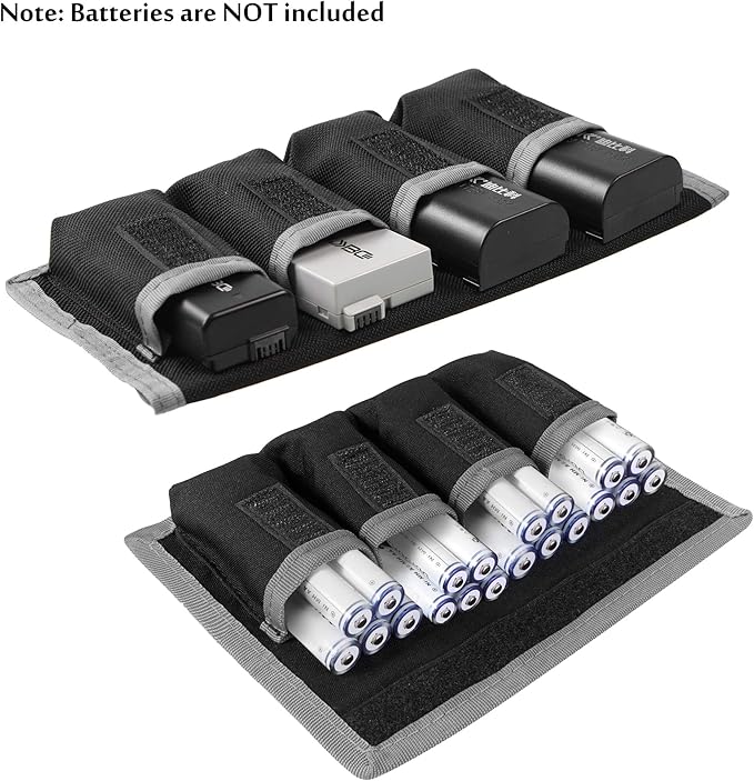 Meking DSLR Battery Case Holder Storage Bag (4 Pocket) for AA/AAA Battery and LP-E6 LP-E8 LP-E10 LP-E12, EN-EL14 EN-EL15, NP-FW50 NP-F550 NP-FM500H (Gray)