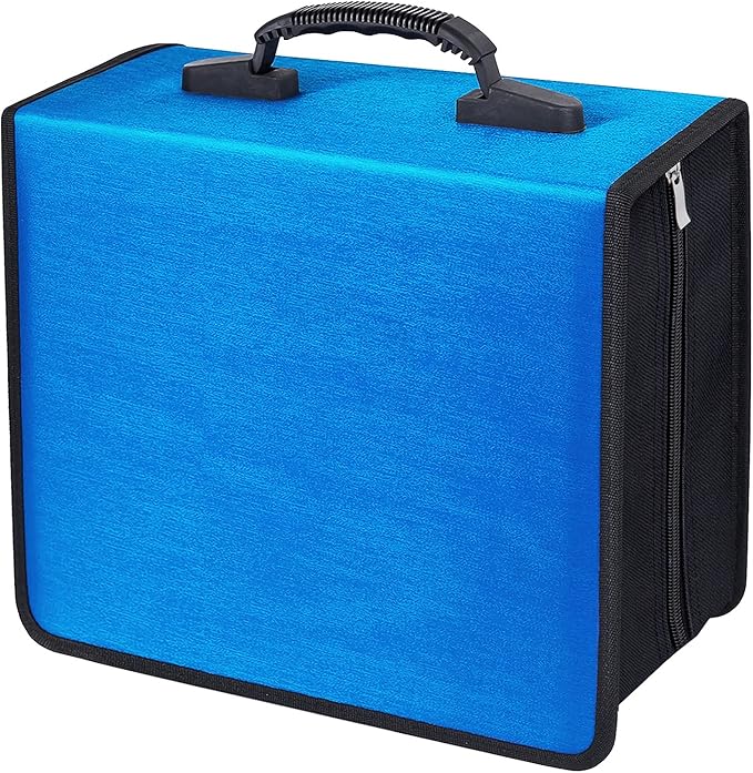 Siveit CD/DVD Case Binder, 400 Capacity CD/DVD Disc Case Booklet Album Box (Black Binder, Blue)