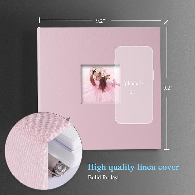 Photo Album 4x6 Photos Hold 200 or 5x7 Pictures Hold 100, 3 Ring Binder Photo Albums Linen Cover Photo Book Acid Free Albums 4x6 5x7 for Family Wedding Baby (Pink)