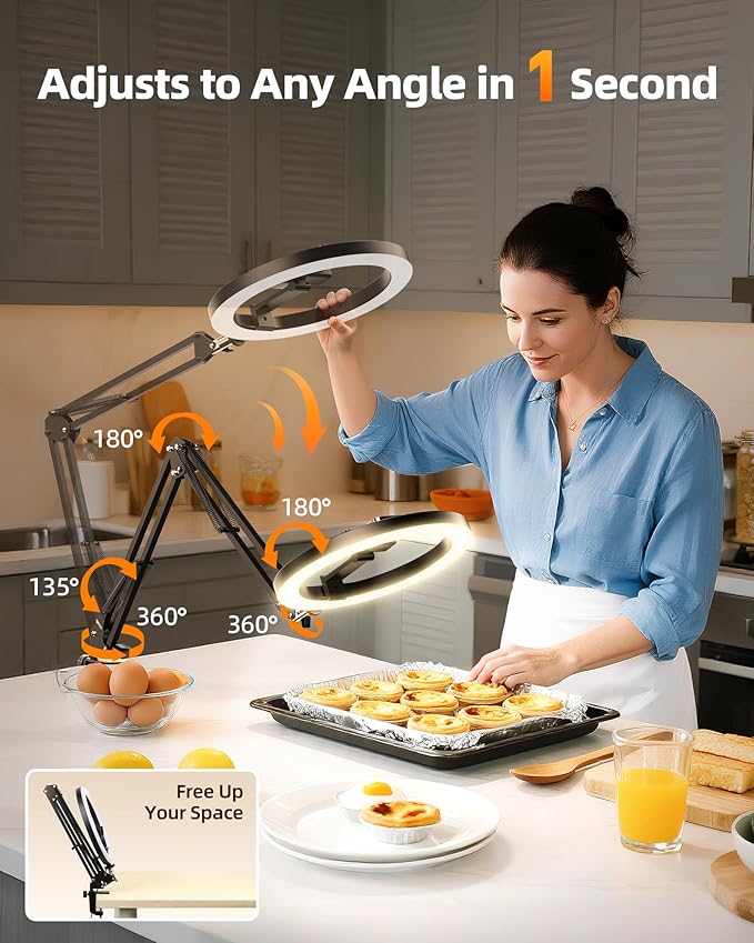 Magnetic Ring Light with Stand with Phone Holder,Overhead Phone Mount for Desk,10" LED Tripod for iPhone with Ring Light and Remote,Phones Stand for Video Recording,Live Streaming,Cooking Video