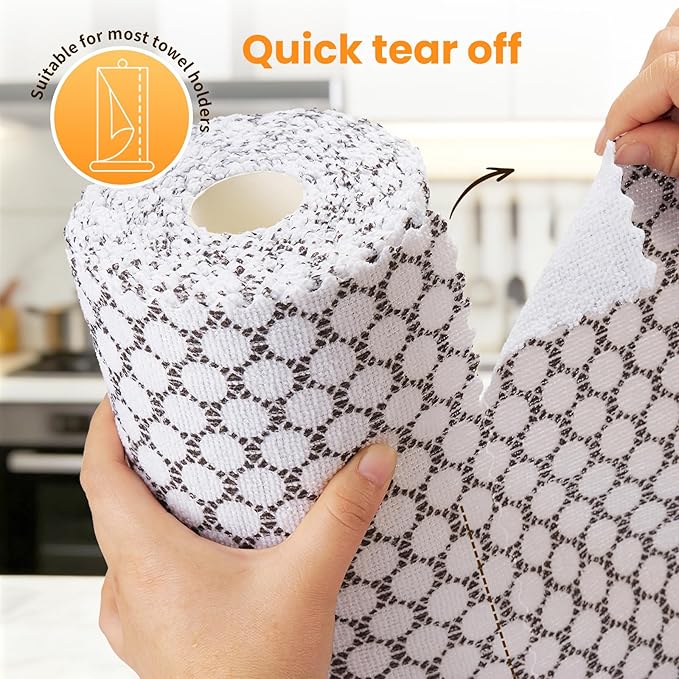 Microfiber Cleaning Cloth Roll, 50-Count Reusable, Durable, No Streaks, Absorbent, Lint-Free Non-Scratch Easy Tear-Away Towels, Dish Rags for Kitchen, Home, Car & Glasses, White Waffle, 12x12 in