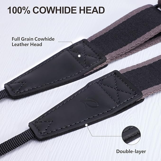Padwa Lifestyle Adjustable Camera Strap - 1.5" Full Grain Leather Ends Camera Straps for Photographers, Adjustable Neck Shoulder & Crossbody Cotton Strap Quick Release for Cameras and Binoculars