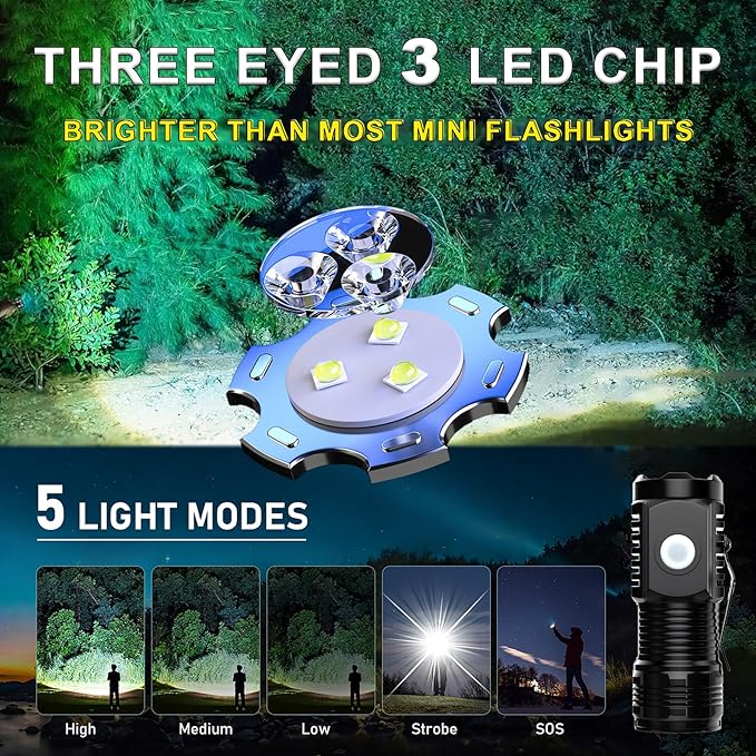 ABUNRO Rechargeable Flashlights 4 Pack, Mini Flashlight High Lumens 3 LED Emergency Handheld Flashlight, 5-Modes Mini Rechargeable Flashlight for Camping Biking Hiking Outdoor Home Emergency