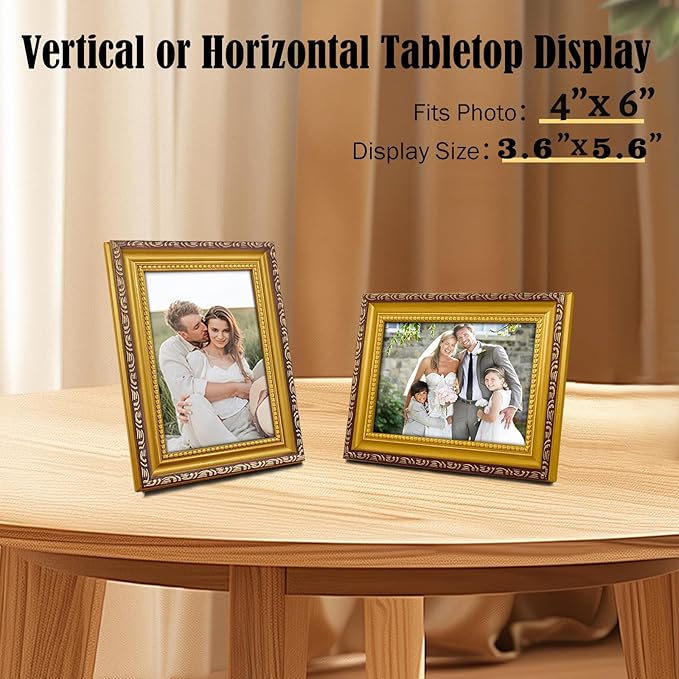 4×6 Picture Frame Gold - Picture Frames for Wall Hanging And Tabletop Display, Ornate Photo Frame for Poster,Vintage Frames,Christmas Frames,with Durable Plexiglass