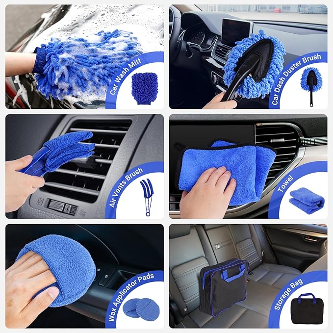 BIBIRE 26pcs Car Detailing Brush Set, Car Washing Kits with Detailing Brushes, Car Cleaning Kit Car Windshield Cleaning Accessories for Car Care, Windshield, Interior, Exterior, Air Vents, Wheels