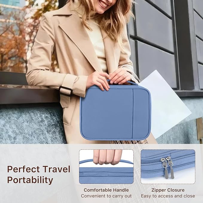 Dadanism Electronics Travel Organizer Case, Double Layers Cord Organizer Travel All-in-One Storage Bag for Cable, Cord, iPad, Chargers, fits 9-11'' Tablets, Portable Tech Accessories Bag, Blue